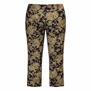 Soft Surroundings Pullon Pants Womens XL Black Gold Floral Print Straight Leg